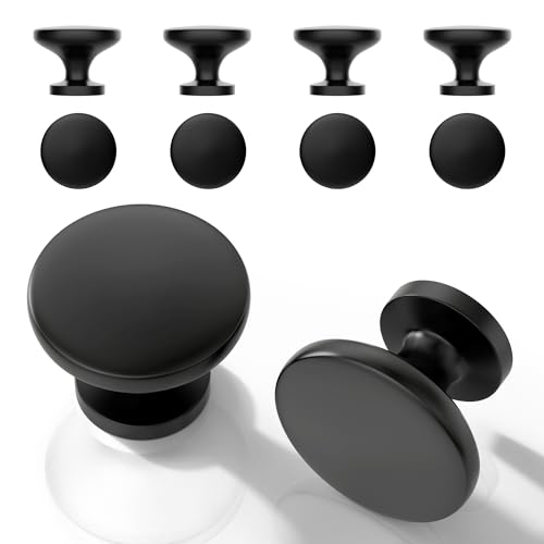Image of Kitchen Cabinet Knobs 8 Pack Dresser Knob Matte Black Cabinets Handles Pulls,Closet Drawer Drawers Cupboard Round Hardware, Mushroom Style Bathroom Bedroom Pull Single-Hole Knobs