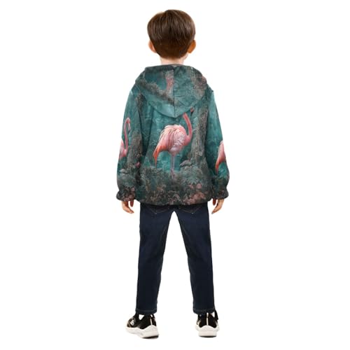 Tropical Bird in Forest Toddler Fleece Jacket Girl Boys Hooded Fleece Jacket Coat Warm Outwear Zip-up 3-10T4