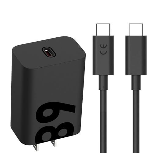 Image of 68W TurboPower USB-C Wall Charger + 3.3ft 6.5 Amp Type C Cable for Motorola Edge 60 Ultra, 60 Pro, 60 Fusion, 50 Ultra, 50 Pro, 50 Fusion, Moto G85, G73, Razr 50, Tablet- Quick Charge, Black