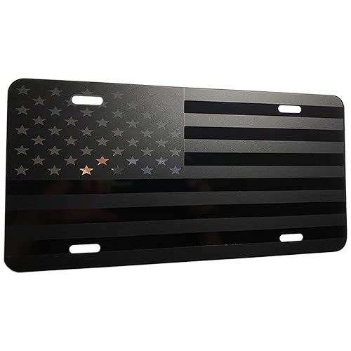 Customonsterdesigns Tactical American Flag Heavy Duty Aluminum License Plate (Full Matte Black Vinyl Stars Edition On Black) #TOP2