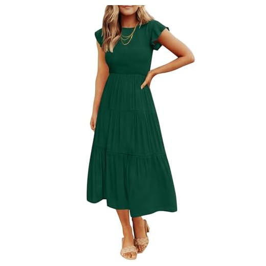ZESICA Women’s Smocked Tiered Midi Dress with Flutter Sleeves