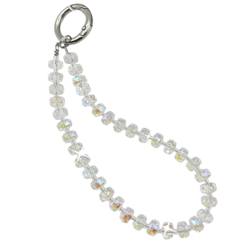 Image of TENOC Beaded Phone Wrist Strap, Clear | Cellphone Lanyard Chain, Sparkling Wristlet Bracelet, For Women