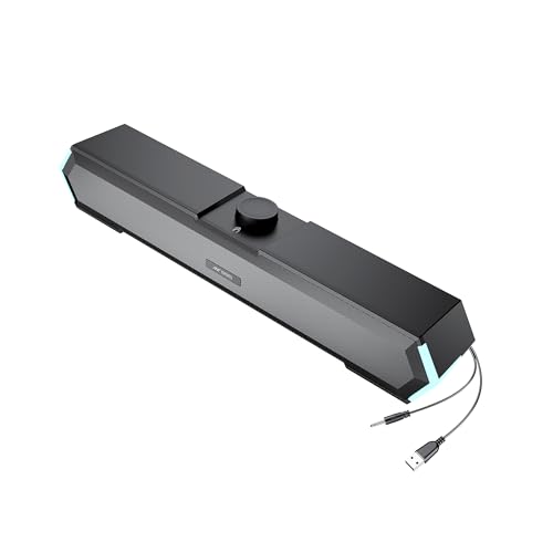 Ant Esports GS365SB Mini Soundbar Wired PC Speaker,USB Powered 3.5MM 10W Dual HiFi Stereo, LED Lighting Speakers with Surge Clear Sound for Desktop,Laptops,MacBook,Tablets,Monitor,Mobiles,PC- Black 8 31I7JKw2ldL