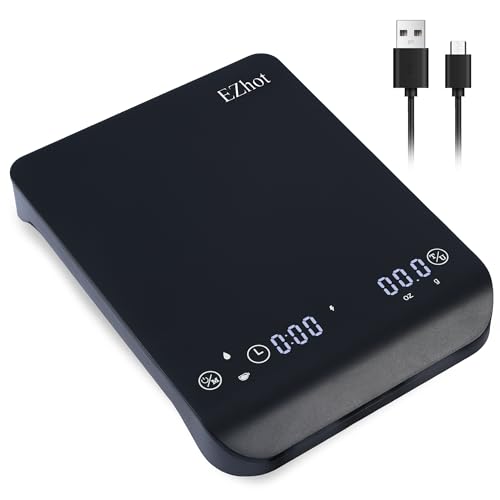 Comparison: Best Cheap Coffee Scale 5 EZhot Multifunctional Coffee Scale Features high Precision sensors with 0.1g Sensitivity, Dual LCD, Rechargeable Battery, Tare Function, 4 Weighing Modes, and USB-C Charging