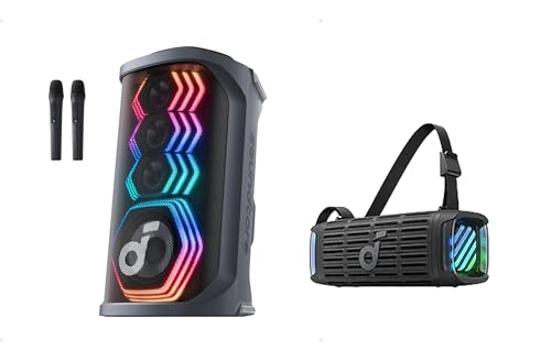 Soundcore Rave 3S AI Party Speaker with 2 Wireless Microphones Boom 3i by Anker, Rugged Outdoor Speakers