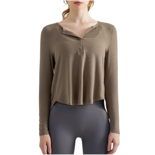 Long Sleeve Workout Shirts for Women V Neck Elastic Oversize Pullover Yoga Gym Tops Quick Dry Hiking Athletic Running Shirts