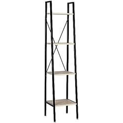 Estanteria Abedul Acomoda Textil – Estantería Metálica con Baldas de Madera para Oficina, Estudio y Dormitorio. Librería Decorativa Negra con 4 Niveles Ideal para Organizar Complementos y Libros 34x32x148 cm.