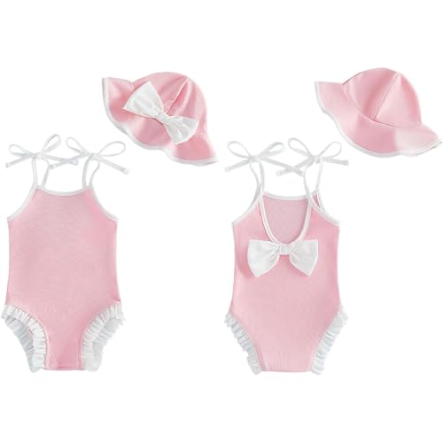 Traje de baño de una pieza para bebé niña con lazo y sombrero para la playa