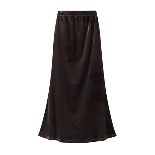 Beeblily Womens Winter Velvet Elegant Long Skirt Stretch High Waist