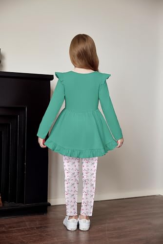 Image of Arshiner Toddler Girl Clothes Ruffle Long Sleeve Top and Floral Print Leggings 2Pcs Kids Fall Clothing Sets 2-3t Green