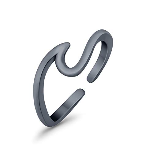Blue Apple Co. Black Tone, Sterling Silver Wave Toe Ring Band Adjustable Round 925 Sterling Silver thumb #1