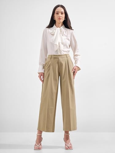 Image of Tokyo Talkies Wide Leg Relaxed fit Korean Pants |Ultra Soft|High Rise Pleated Trousers |Workwear|Formal All Day wear