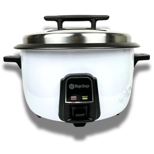 Maya Range Commercial Electric Rice Cooker & Steamer - 3.6L (20 Cups) 1300W Keep Warm Function Removable Non Stick Bowl Stainless Steel Lid Easy to Clean Measuring Cup & Spoon
