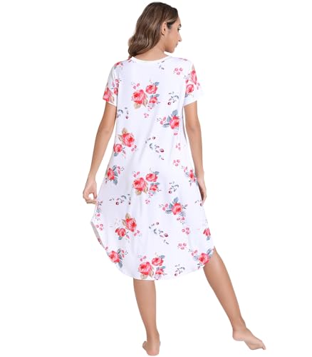 Image of NACHILA Nightgowns for Women-Viscose Made from Bamboo, V Neck Sleepshirts Short Sleeve Sleepwear Cool Nightshirt