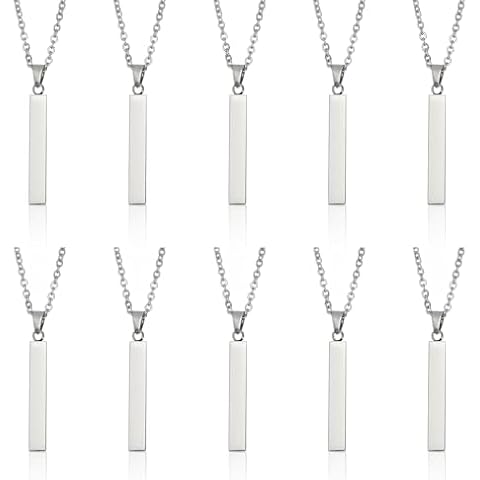 CHGCRAFT 10Pcs Stainless Steel Rectangle Pendant Necklace Engravable Stainless Steel Rectangular Pendant Stamping Blank Bar Pendant for Birthday and Christmas Gifts Cover