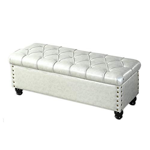 Baiyun flyin B-yun PU Leather Bed End Stool Sofa Long Bench Large Capacity Solid Wood Foot Storage Storage Stool (Color : Silver grey, Size : 90x45x45cm)