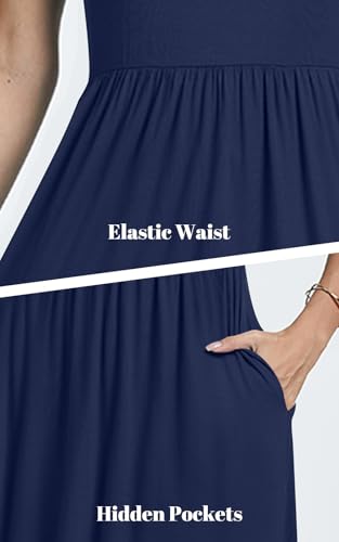 Image of Womens Short Sleeve Empire Waist Dresses Casual Summer Dress with Pockets