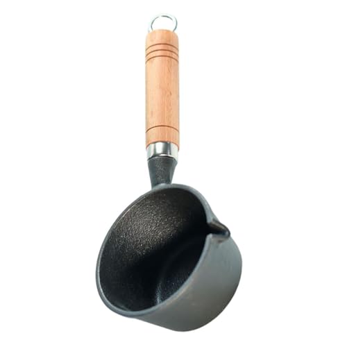 MAGICLULU Sartén para Huevos de Hierro Fundido Mango de Madera, Olla para Fundir Mantequilla Conducción Rápida de Calor, Profundidad 5 CM