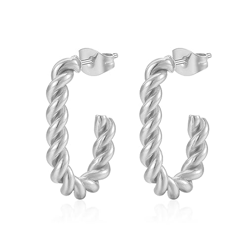 Créoles en or 14K torsadées boucles d'oreilles géométriques élégantes et légères pour femme