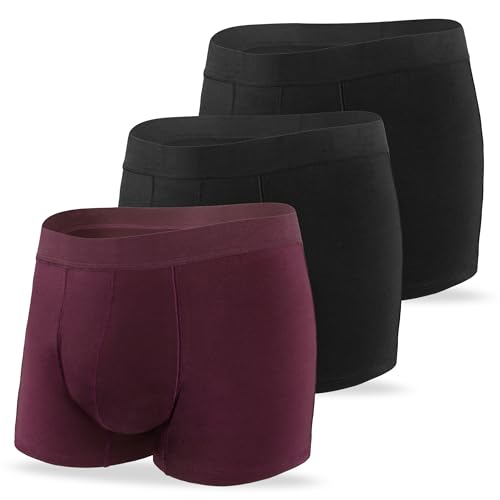 REELINDRY Incontinence Underwear for Men Leak Proof High Absorbency 2.3 oz Odor Control Bladder Leakage Washable Boxer Briefs 3 Pack (2 Black-1 Maroon, XL)