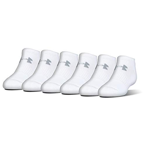 Under Armour Youth Cotton No Show Socks, 6-Pairs, White/Gray, Shoe Size: Youth 8.5K-13.5K