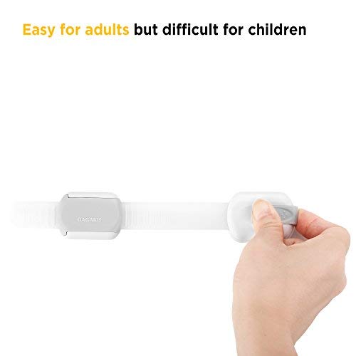 GAGAKU 8 Count Child Safety Locks Adjustable Strap Latches for Cupboard Door Fridge Push Fasten No Drilling or Tools - White