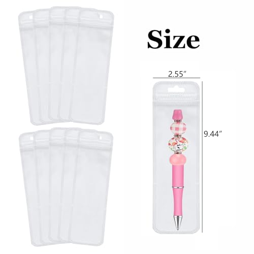 Image of 100 Pcs Transparent Pen Packaging Bags Resealable Beadable Pen Packaging Pouch Bag for Pens, Clear Zipper Smell Proof Storage Bags for Packaging Lipgloss, Jewelry, Cosmetic, Candy, 2.4x9 inch