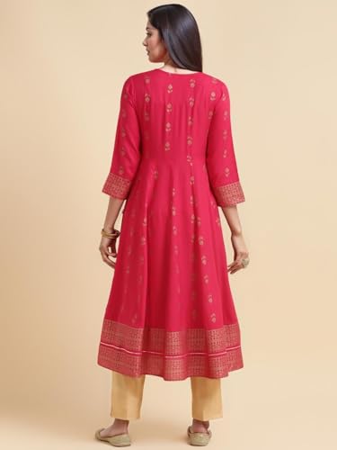 Image of rangita Pink Rayon Calf Length Embroidered Anarkali Kurti for Women | Kurta for Women