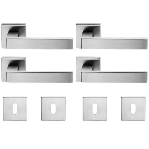 2 paires de poignées de porte carrées chrome satiné pour porte de chambre et salon