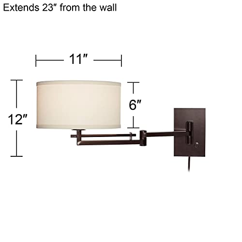 Possini Euro Design Aluno Modern Swing Arm Wall Lamp With Cord Bronze Plug-In Light Fixture Dimmable Ivory Cotton Blend Drum Shade For Bedroom Bedside House Reading Living Room Home Hallway Dining #TOP3