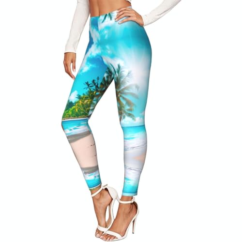 Leggings de entrenamiento para mujer con estampado de playa tropical y fitness diario