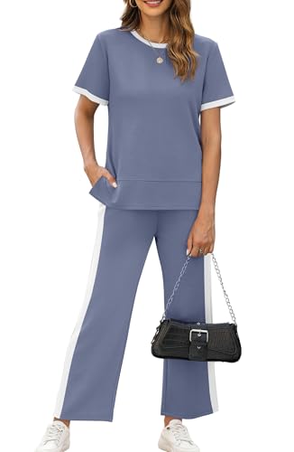 Image of XIEERDUO Women's Side Slit Lounge Sets 2026 Fashion 2 Piece Travel Outfits Cozy Loungewear Wide Leg Tracksuits S-3XL