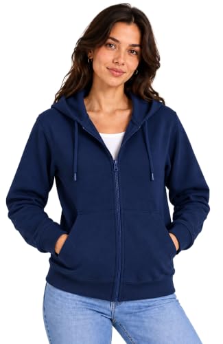 Image of SANE ORIGINALS Women's Cotton Blend Fleece Zip Up Hoodie Sweatshirt, Warm Winter Full Zip Jacket with Kangaroo Pockets