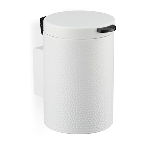 Relaxdays Kosmetikeimer Wandmontage, 3 Liter, Absenkautomatik, Inneneimer, Metall, runder Badezimmer Mülleimer, weiß
