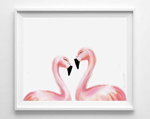 Pink-Flamingo-In-Love-Art-Print-Home-Decor-Sweet-Wedding-Anniversary-Girl-Room-Home-Wall-Decor-Housewarming-Gift-Idea-UNFRAMED-Signed-by-Artist