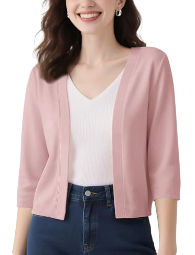 Image of Urban CoCo Women's 3 /4 Sleeve Cropped Cardigan Casual Open Front Cover Up