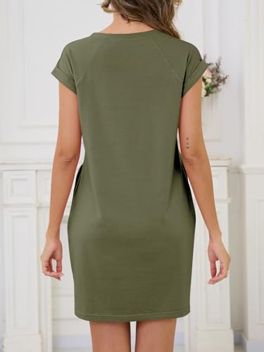 Image of UNCLECAT Womens T Shirt Midi Dresses Summer Cap Sleeve Crewneck Loose Fit Casual Dress with Pockets