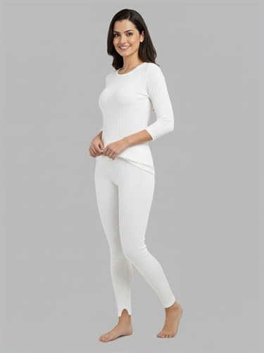 Image of Lux Cozi HEATEK Round Neck 3 /4 Sleeve Top and Bottom Thermal Set for Women | Women Thermal Set