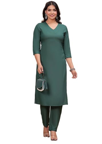 Image of ANILINE Women's Rayon Solid plain v neck kurta Trouser /Pant set