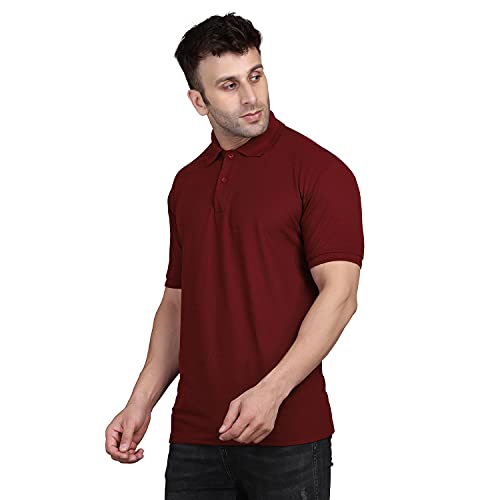 Image of INKKR Men's Solid Regular Fit T-Shirt (Rug B Polo(Maroon-Royal) XS