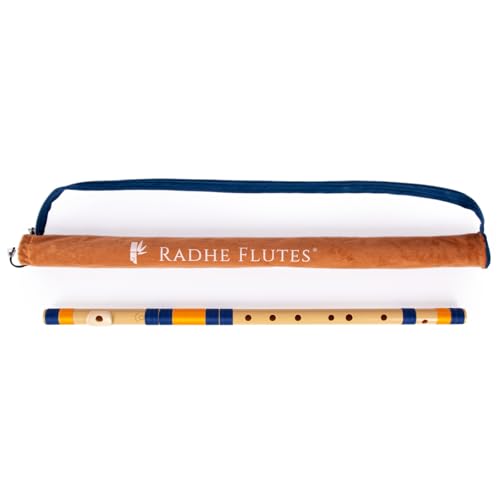 Image of Radhe Flutes PVC Fiber Bass G With Velvet Cover (Beige Flute With Dark blue & Orange Threads)