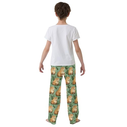 Boys' Pants Brown Capybaras Green Leave Long Bottoms Jogger Pants Elastic Waist Trousers with Pockets S-XL3