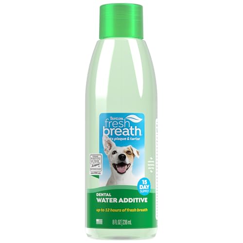 TropiClean Fresh Breath Water Additive for Dogs | Dog Breath Freshener & Teeth Cleaning Solution | No Toothpaste or Toothbrush Required | 8 oz