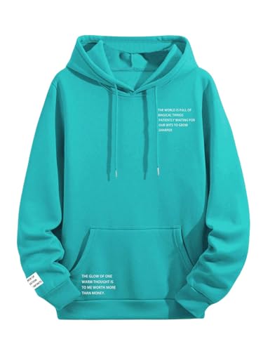 OYOANGLE Men's Letter Graphic Print Long Sleeve Hoodie Drawstring Pullover Hooded Sweatshirts2