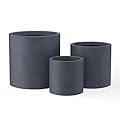 Kante 9.8",12.6",15.7" Dia Round Concrete Planter Set of 3, Modern Style Large Cylindrical Plant Pot with Drainage Hole and Rubber Plug for Indoor Outdoor Patio, Charcoal