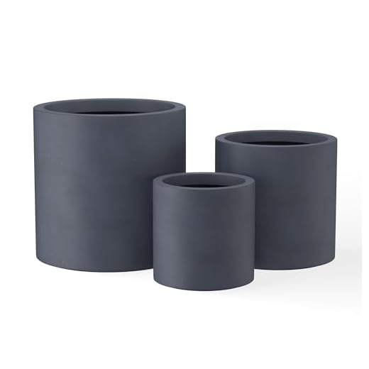 Kante 9.8",12.6",15.7" DiaConcrete Outdoor Modern Cylindrical Planters Set of 3, Charcoal