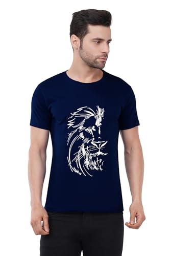 Image of Caseria Men's Cotton Printed T-Shirt -Lion Face | 100% Cotton | Half Sleeves | Regular Fit | Printed | Round Neck | Graphic T Shirt