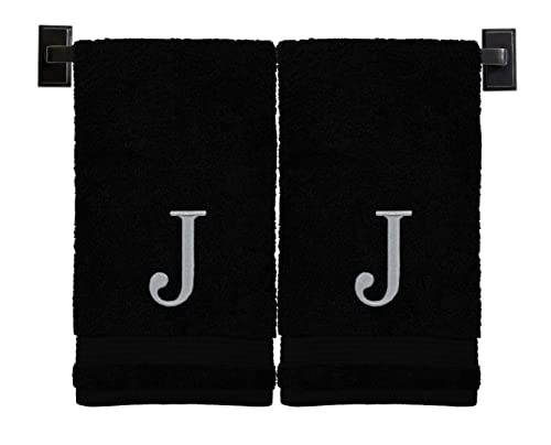 Custom Luxury Towels Black Hand Towels for Bathroom with Monogram | Luxury Cotton Turkish Towels | Embroidered in USA | Set of 2 | Choose Set Color and Letter | A - Z | Modern Font