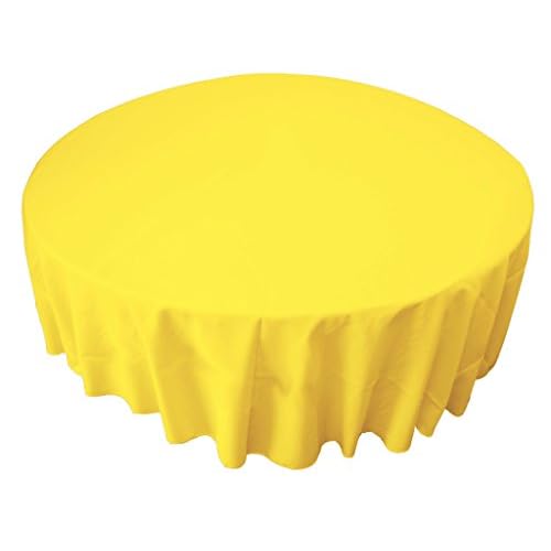 LA Linen Polyester Poplin Washable Round Tablecloth, Stain and Wrinkle Resistant Table Cover 72″, Fabric Table Cloth for Dinning, Kitchen, Party, Holiday 72-Inch, Yellow Light