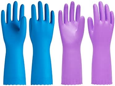 PACIFIC PPE 2 Pairs Dishwashing Cleaning Gloves with Latex free, Cotton lining, Kitchen Gloves (Purple+Blue, Small)